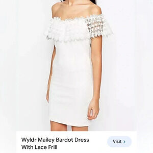 WYLDR. London-LA **MAILEY*Ivory off the shoulder bodycon dress  with lace frill